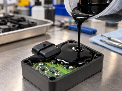 Epoxy encapsulant poured into an electronics enclosure